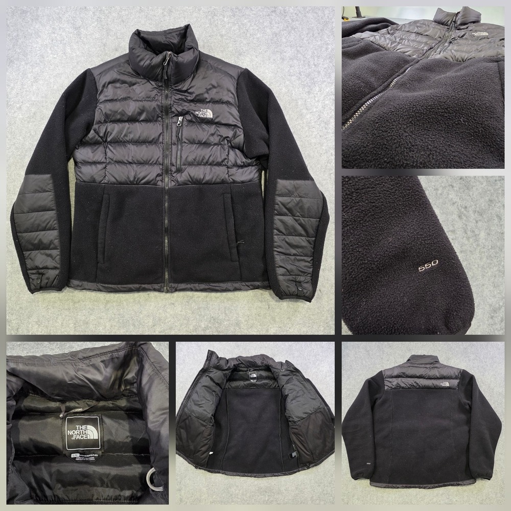 The North Face Jacket Womens Large Black 550 Down Hybrid Polartec Fleece Zip